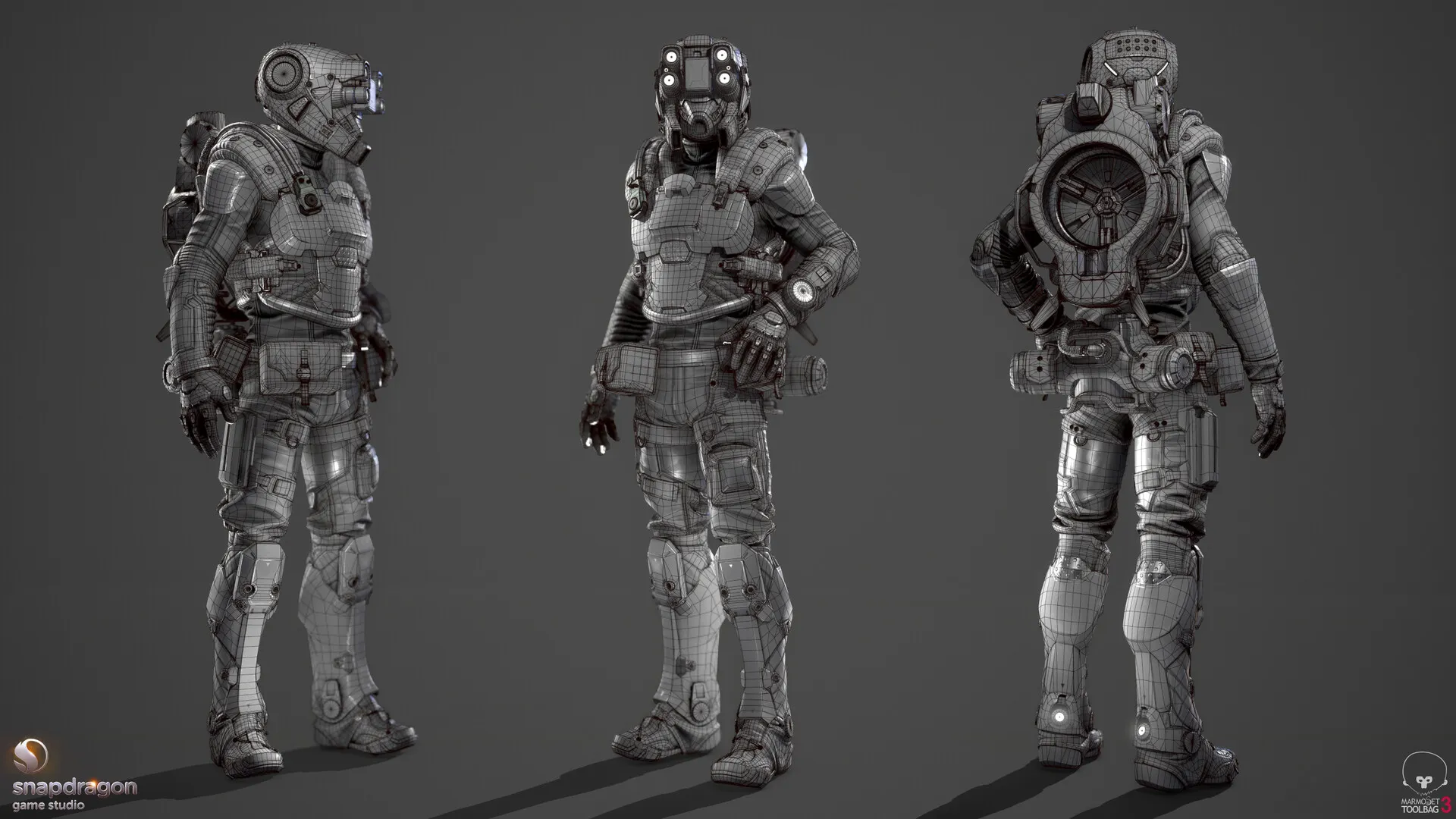Wireframe view of the character