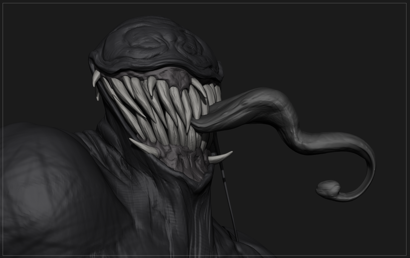 Creature head sculpt, close-up with teeth and tongue
